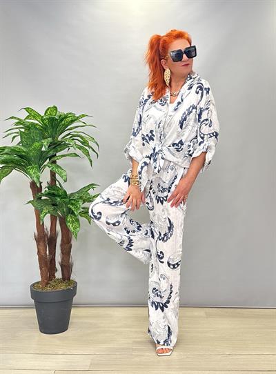 MNS 4085 DESENLİ KETEN TAKIM BEYAZ