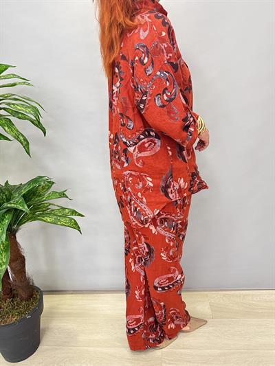 MNS 4085 DESENLİ KETEN TAKIM KİREMİT