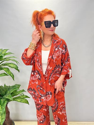 MNS 4085 DESENLİ KETEN TAKIM KİREMİT