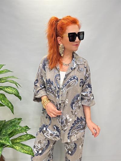 MNS 4085 DESENLİ KETEN TAKIM VİZON