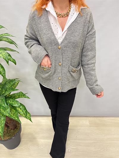 4107 GOLD DETAYLI CEPLİ HIRKA GRİ