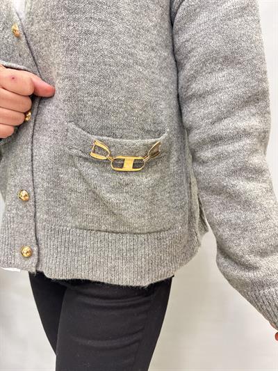 4107 GOLD DETAYLI CEPLİ HIRKA GRİ