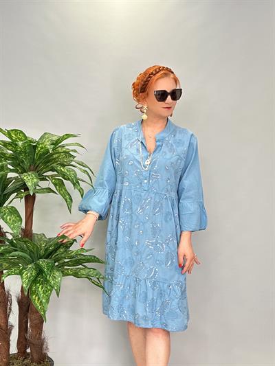 4110 Italyan Payet Detay Elbise Mavi