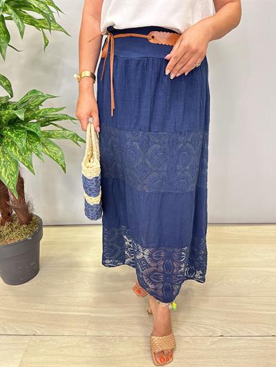 4122 Italyan Pamuklu Dantel Detay Etek Lacivert 