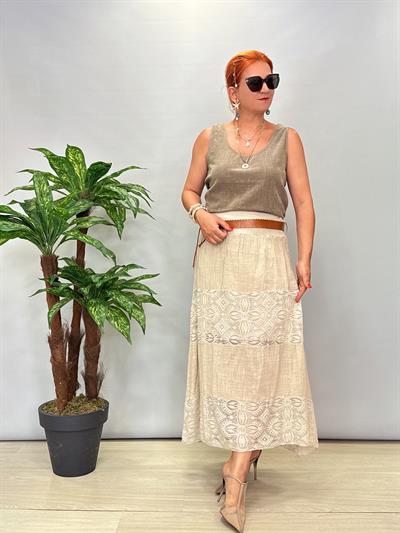 4122 Italyan Pamuklu Dantel Detay Etek Taş