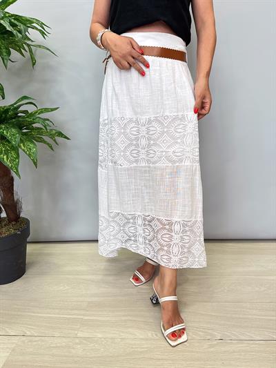 4122 Italyan Pamuklu Dantel Detay Etek Beyaz