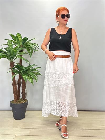 4122 Italyan Pamuklu Dantel Detay Etek Beyaz