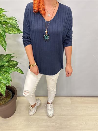 4141 Fitilli ince Triko bluz Lacivert