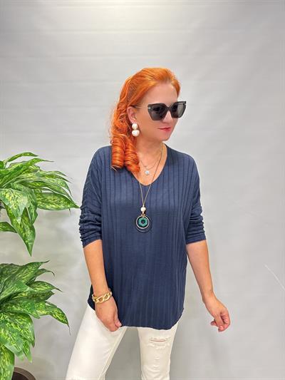 4141 Fitilli ince Triko bluz Lacivert