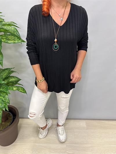 4141 Fitilli ince Triko bluz Siyah