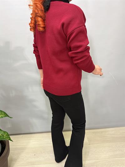 4313 Nakış Detaylı Triko Hırka Bluz Bordo