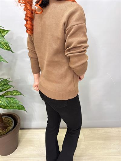 4313 Nakış Detaylı Triko Hırka Bluz Camel
