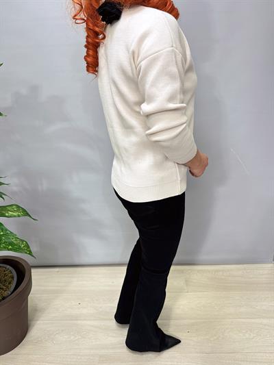 4313 Nakış Detaylı Triko Hırka Bluz Ekru