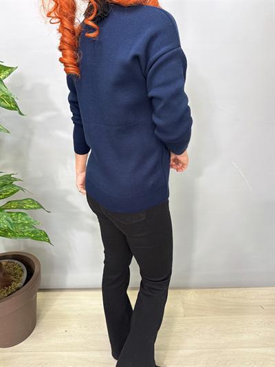 4313 Nakış Detaylı Triko Hırka Bluz Lacivert