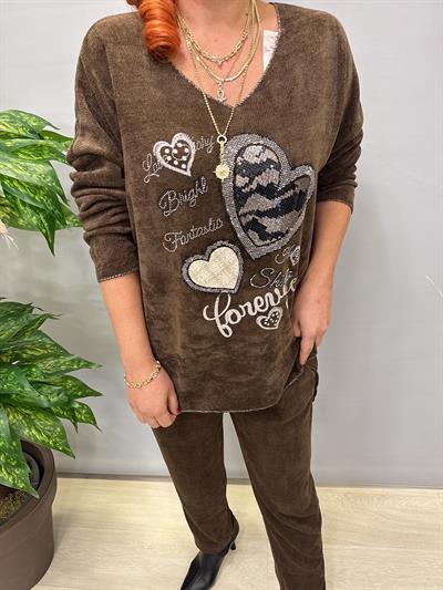 4375 Şönil Kadife Bluz Acı Kahve 