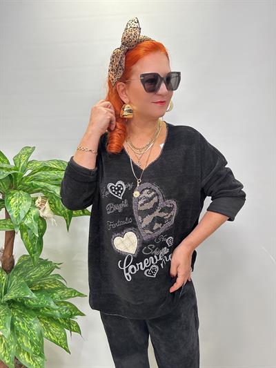 4375 Şönil Kadife Bluz Siyah