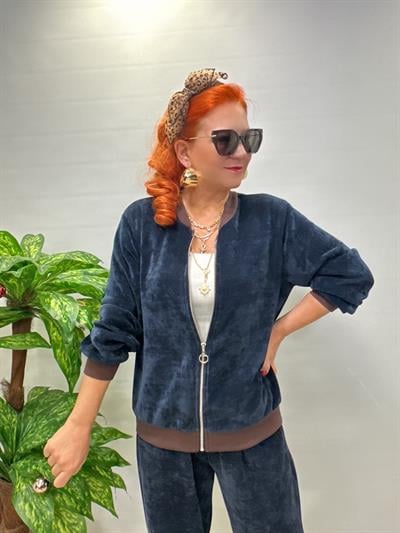 4375 Şönil Kadife Bomber Ceket Lacivert 