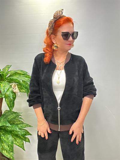 4375 Şönil Kadife Bomber Ceket Siyah