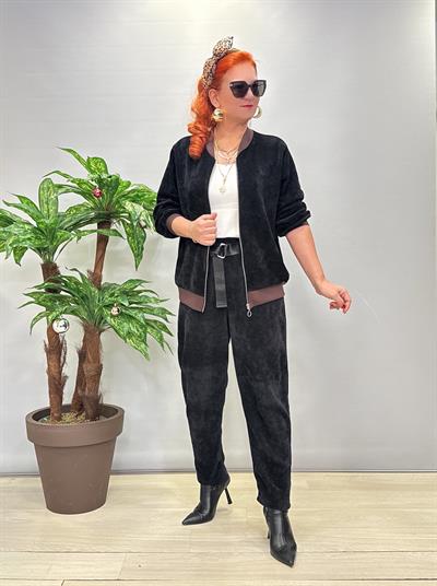 4375 Şönil Kadife Bomber Ceket Siyah