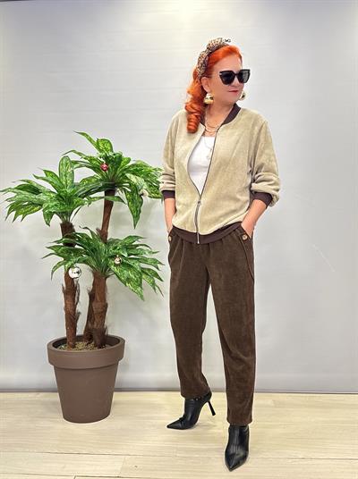 4375 Şönil Kadife Bomber Ceket Taş