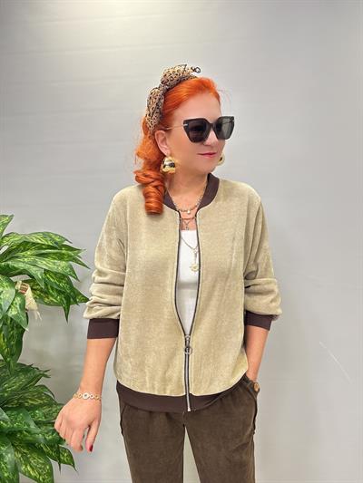 4375 Şönil Kadife Bomber Ceket Taş