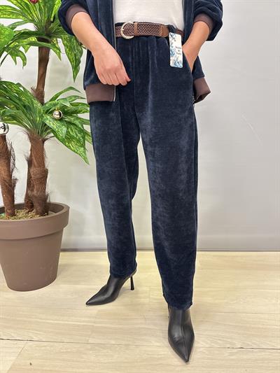 4375 Şönil Kadife Kemerli Pantolon Lacivert