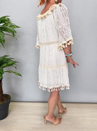 4413 Fisto ve Dantel Detay Elbise Taş