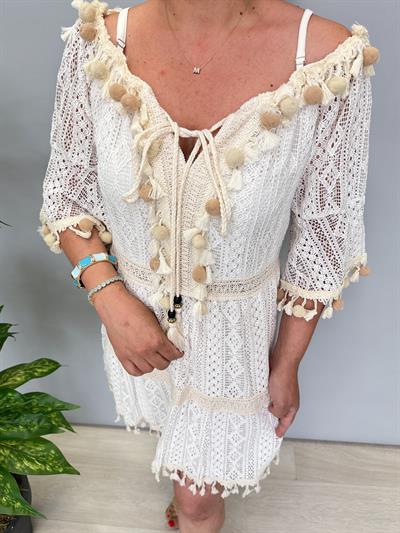 4413 Fisto ve Dantel Detay Elbise Taş