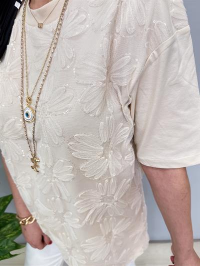 4415 TÜL ÇİÇEK DETAY BLUZ KREM(1 BEDEN KÜÇÜK ALINIZ)