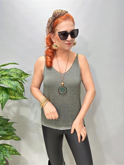 4527 Italyan Askılı Triko Bluz Haki