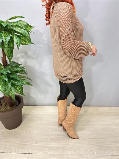 4527 Italyan Delikli Triko Bluz Camel