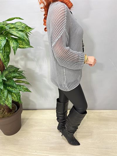 4527 Italyan Delikli Triko Bluz Gri