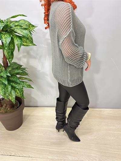 4527 Italyan Delikli Triko Bluz Haki