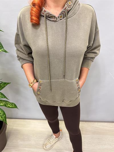 4532 Nakış Detaylı Sweatshirt Haki