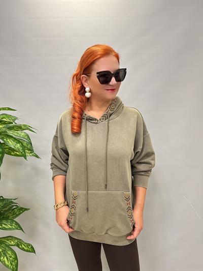4532 Nakış Detaylı Sweatshirt Haki