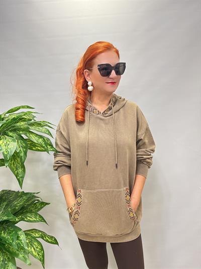4532 Nakış Detaylı Sweatshirt Vizon