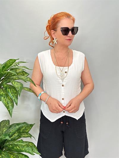 4545 Pamuklu Yelek Beyaz