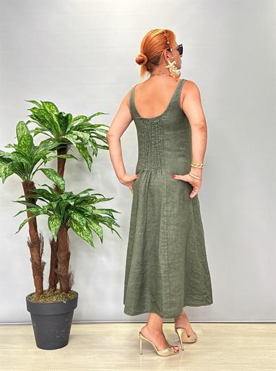 4550 Italyan Ham Keten Elbise Haki