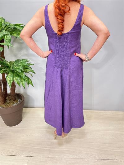 4550 Italyan Ham Keten Elbise Mor