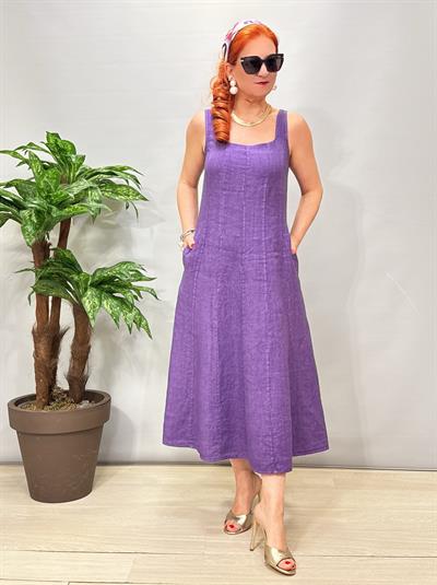 4550 Italyan Ham Keten Elbise Mor