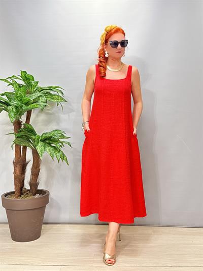 4550 Italyan Ham Keten Elbise Nar Çiçeği