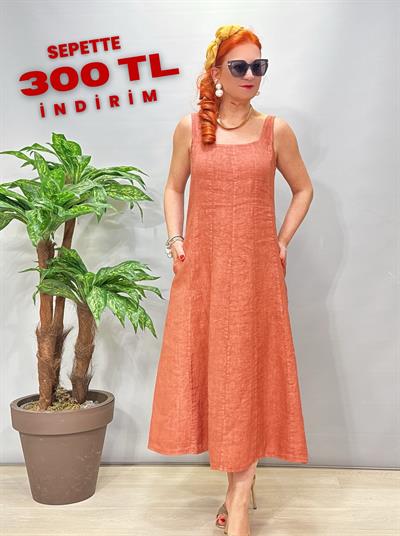 4550 Italyan Ham Keten Elbise Tarçın