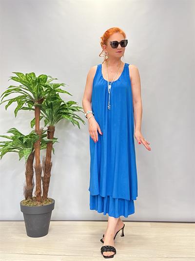 460 İtalyan Sırt Detay Elbise Saks Mavi