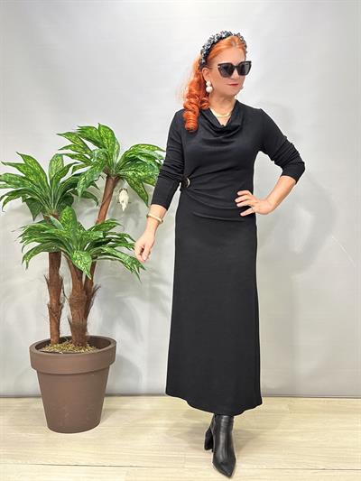 4610 Degaje Yaka Drapeli Elbise Siyah