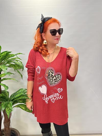 4646 Italyan Desenli Triko Bluz Bordo