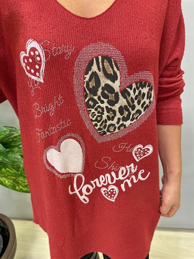 4646 Italyan Desenli Triko Bluz Bordo