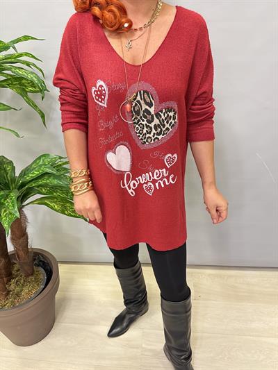 4646 Italyan Desenli Triko Bluz Bordo