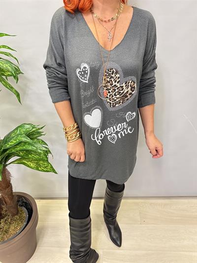 4646 Italyan Desenli Triko Bluz Gri