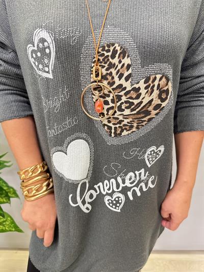 4646 Italyan Desenli Triko Bluz Gri