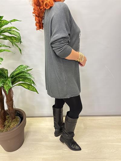 4646 Italyan Desenli Triko Bluz Gri